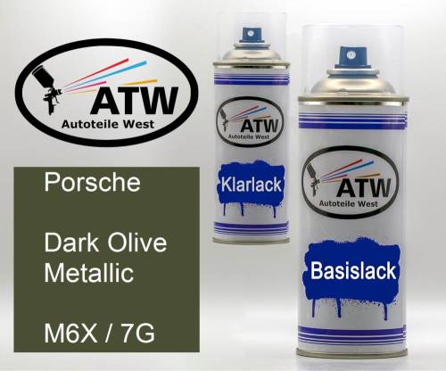 Porsche, Dark Olive Metallic, M6X / 7G: 400ml Sprühdose + 400ml Klarlack - Set, von ATW Autoteile West.
